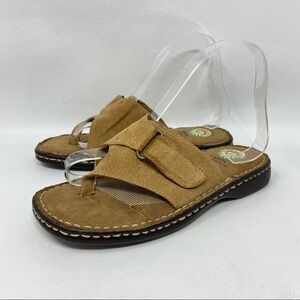 Earth Shoes Larch Brown Suede Toe Loop Slide On Sandals, Women’s Size US 6.